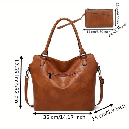 Tote Bags For Women PU Leather Hobo Bags for Women Purse Stylish 2 in 1 Handbags with Shoulder Strap Ladies Office Bag